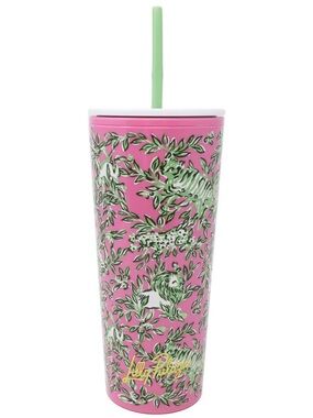 Lilly Pulitzer 24-ounce Lilly double insulated acrylic tumbler w green straw nwt